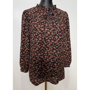 CeCe Women's  Floral Balloon Long Sleeve V-Neck Top Size L Large